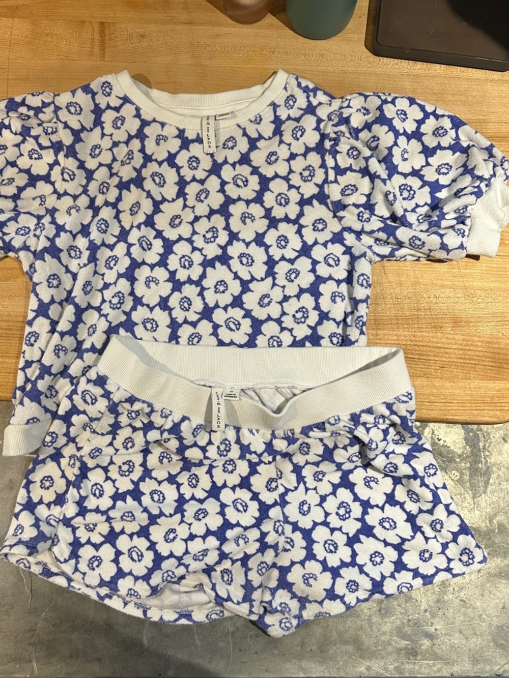 Janie & Jack Floral Terry Blue & White Short Set Size 12